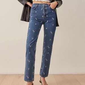 Reformation Dice Embroidery High Rise Straight Jeans